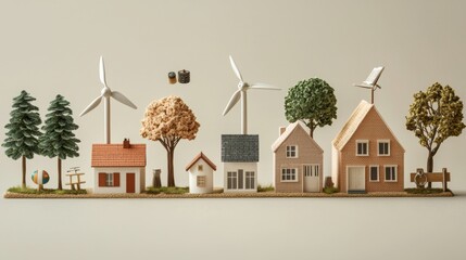 Wall Mural - A row of houses with a windmill in the middle