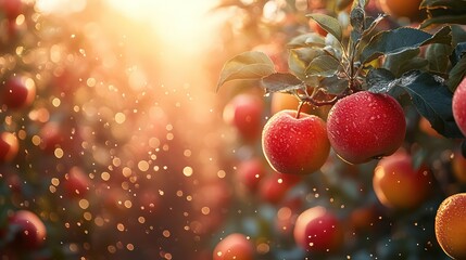 A tree with two red apples hanging from it