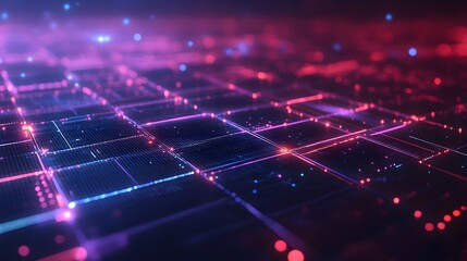 Wall Mural - high-tech digital grid with glowing neon patterns