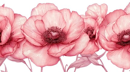 Sticker - Delicate Pink Poppies Floral Illustration