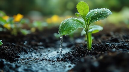 Poster - A tiny sprout gets nurtured by a gentle stream of water.