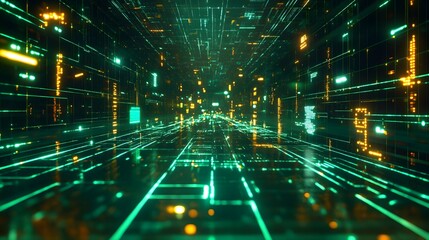 Wall Mural - futuristic digital matrix with glowing pathway