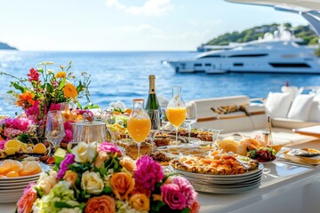 a luxury wedding party dining on a yacht.