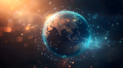 Wall Mural - futuristic digital globe with network connections and warm lighting