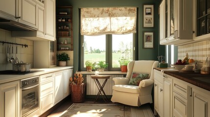 A cozy kitchen nook with a comfortable armchair