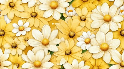 Wall Mural - base xl pretty yellow theme flowers on light yellow background, egg mosaic style