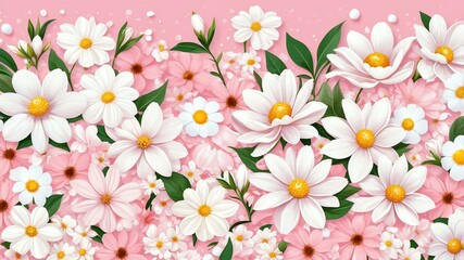 Wall Mural - base xl pretty white theme flowers on light pink background, egg mosaic style