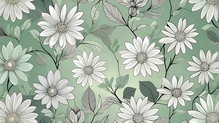 Wall Mural - base xl pretty gray theme flowers on light green background, egg mosaic style