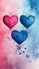 Wall Mural - Three colorful hearts on a textured background.