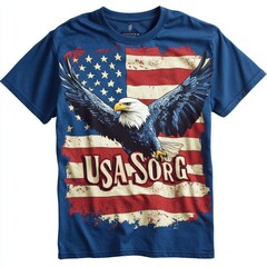 Sticker - T-shirt with an eagle graphic and American flag design.