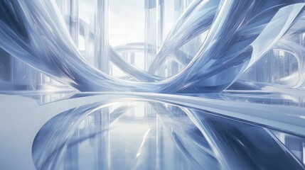 Wall Mural - Abstract glass structures twisting and reflecting light in a futuristic, weightless space.