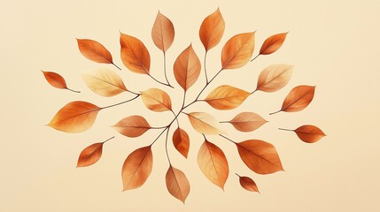 Wall Mural - Leaves arranged in a radial pattern on a flat light brown background.