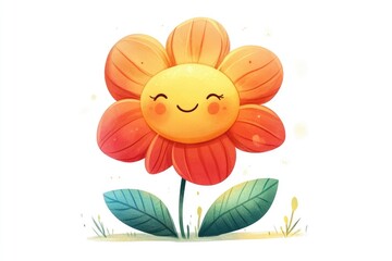 Wall Mural - Cute cartoon flower smiling and growing in the garden