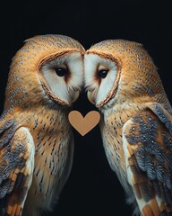 Canvas Print - Two owls facing each other with a heart symbol in between.