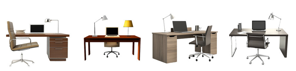 Aufkleber - White background with wooden desk and comfortable chair at a stylish workplace
