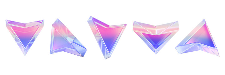 Wall Mural - 3D glass arrow set, transparent pink UI glossy cursor icon, y2k crystal emblem, direction pointer. Game interface pictogram, website click navigation shape, modern web button. 3D arrow collection