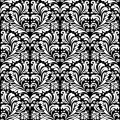 Sticker - Floral pattern. Vintage wallpaper in the Baroque style. Seamless vector background. White and black ornament for fabric, wallpaper, packaging. Ornate Damask flower ornament,