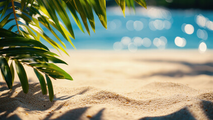 Wall Mural - Palm tree leaves casting shadow on idyllic tropical beach