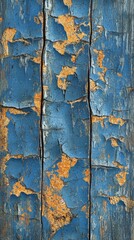 Weathered blue wooden planks with peeling paint expose rustic charm in detailed texture