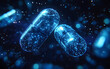 © Earny - Close-up of glowing blue capsules in a surreal space. Ideal for themes of health, medicine, and futuristic innovation.
