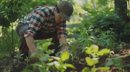 Wall Mural - Man Gardening in a Green Garden