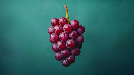 A close-up of fresh, juicy red grapes hanging gracefully against a vibrant green background, perfect for culinary themes.