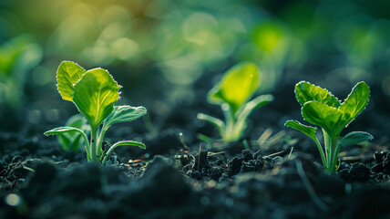 Closeup young green sprouts growing out