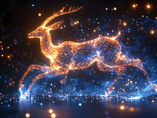 Wall Mural - a luminous deer gallops through a galaxy of sparkling lights, embodying grace and beauty in a stunni