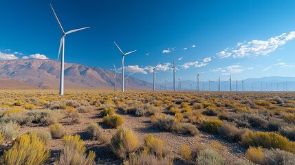 Sticker - Wind turbines in a vast landscape under a clear blue sky.