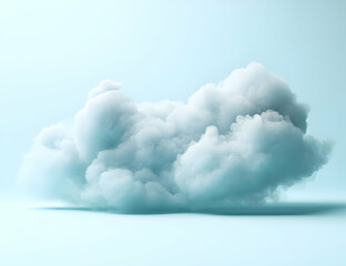 A soft, fluffy cloud floating against a serene pale blue background, creating a tranquil and dreamy atmosphere.