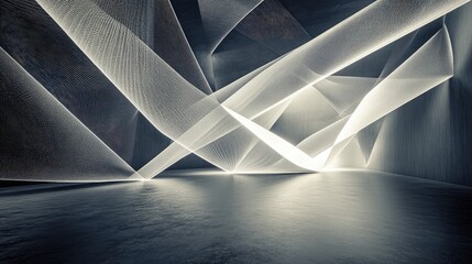 Wall Mural - Pulsing lines of light forming intricate geometric patterns in a futuristic environment.