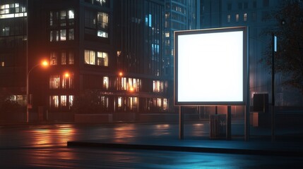 Blank Billboard in Futuristic Night Cityscape