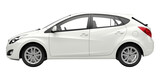 side view of white hatchback car isolated on transparent background