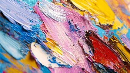 Closeup of abstract rough colorful multicolored art painting texture, with oil brushstroke, pallet knife paint on canvas