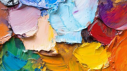 Closeup of abstract rough colorful multicolored art painting texture, with oil brushstroke, pallet knife paint on canvas