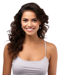 PNG Portrait of a young latin woman with pleasant smile portrait photography white background.