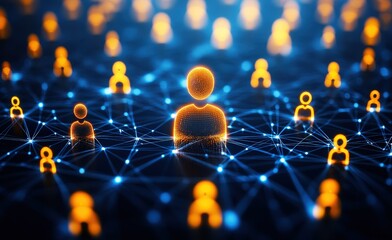 Wall Mural - connected: a single glowing figure stands out within a network of connected individuals, symbolizing