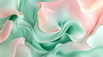 Wall Mural - Green and pink pastel flowing abstract shapes. Creative smooth texture. 4K wallpaper with modern liquid flow. Pattern of light green colors.