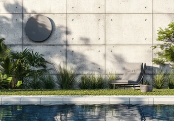 Wall Mural - Concrete wall for outdoor seating areas in the loft style with nature background.