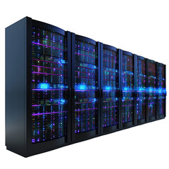 Wall Mural - modern server room environment with multiple racks working with led lights on hosting, data processi