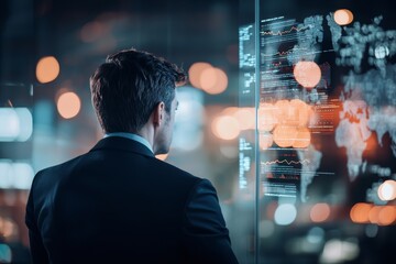 Fototapete - Data, technology, futuristic HUD user interface, KPIs, and business intelligence