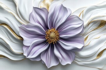 On a white background, a beautiful violet blooms in the top view