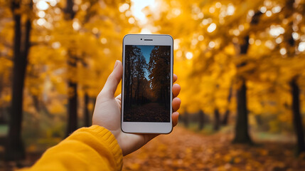 A person’s hand holds a smartphone, the screen displaying a colorful app interface. The background is softly blurred, emphasizing the focus on the phone and hand.