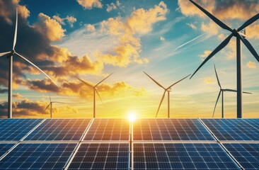 Aufkleber - Clean energy concept showing wind turbines and solar panels