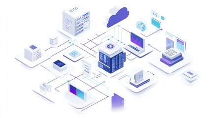 A data network diagram illustrating how data flows between cloud servers, on-premises storage, and connected devices.