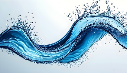 Wall Mural - Dynamic Blue Wave Splashes with Abstract Fluid Motion Against a Clean White Background