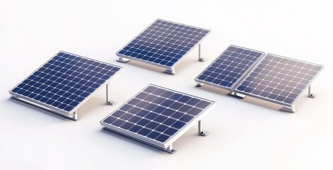 Aufkleber - Solar panels isolated on white background. Set of solar panels with reflections of the blue sky. Concept of renewable energy. Ecological and clean energy. Green energy. Solar cells.