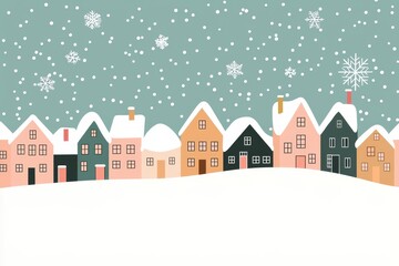 Aufkleber - In winter, a flat town with snow falling and mountains in the background