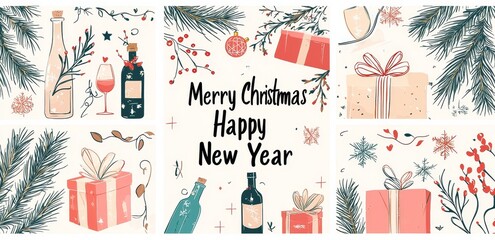 Poster - With xmas decorations, a set of christmas new year winter holiday greeting cards