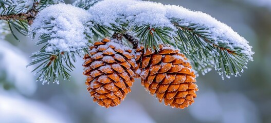 Poster - Winter nature background with snowy pine trees